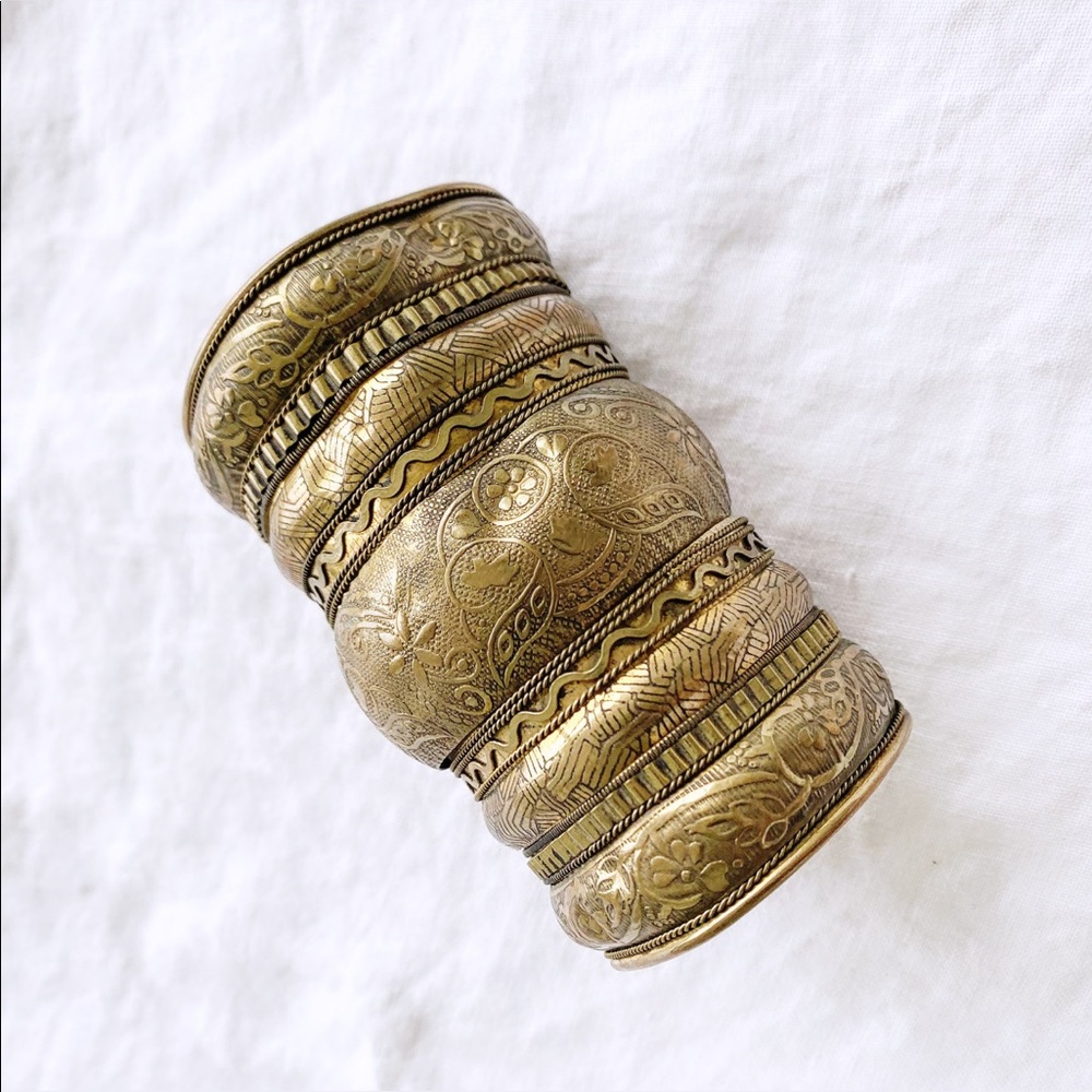 Free People Brass Chunky Bracelet/ Arm Cuff Brushed Gold